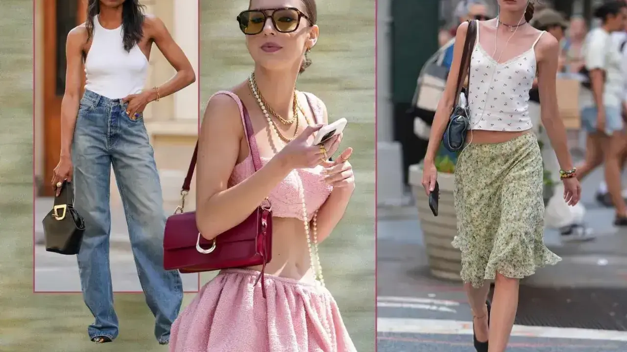 Stylizacje w stylu y2k co to? Luźne jeansy, crop topy, kwieciste spódniczki i pastelowe komplety.