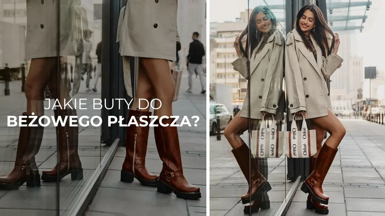 Kobieca stylizacja z beżowym trenczem i brązowymi kozakami. Idealne buty do trencza, które podkreślą każdą wiosenną i jesienną kreację.