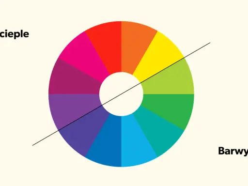 Koło barw z podziałem na ciepłe i zimne kolory, tworzące efekt color blocking.