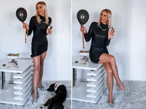 Elegancka czarna sukienka, błyszczące szpilki i balon – idealny zestaw, jak się ubrać na 18. Uroczystość!