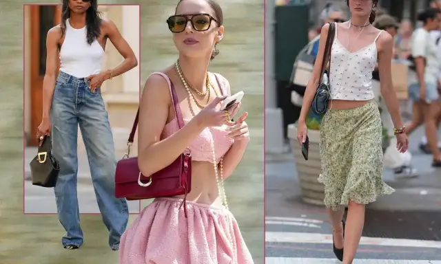 Stylizacje w stylu y2k co to? Luźne jeansy, crop topy, kwieciste spódniczki i pastelowe komplety.